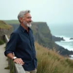Homme de 70 ans sur un sentier côtier lors d'un week-end anniversaire en bord de mer