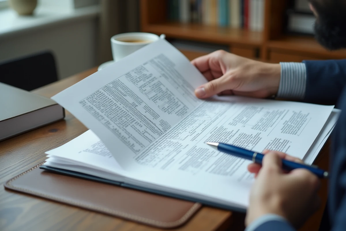 Mains d'un professionnel consultant une convention collective sur les droits retraite des agents de maîtrise