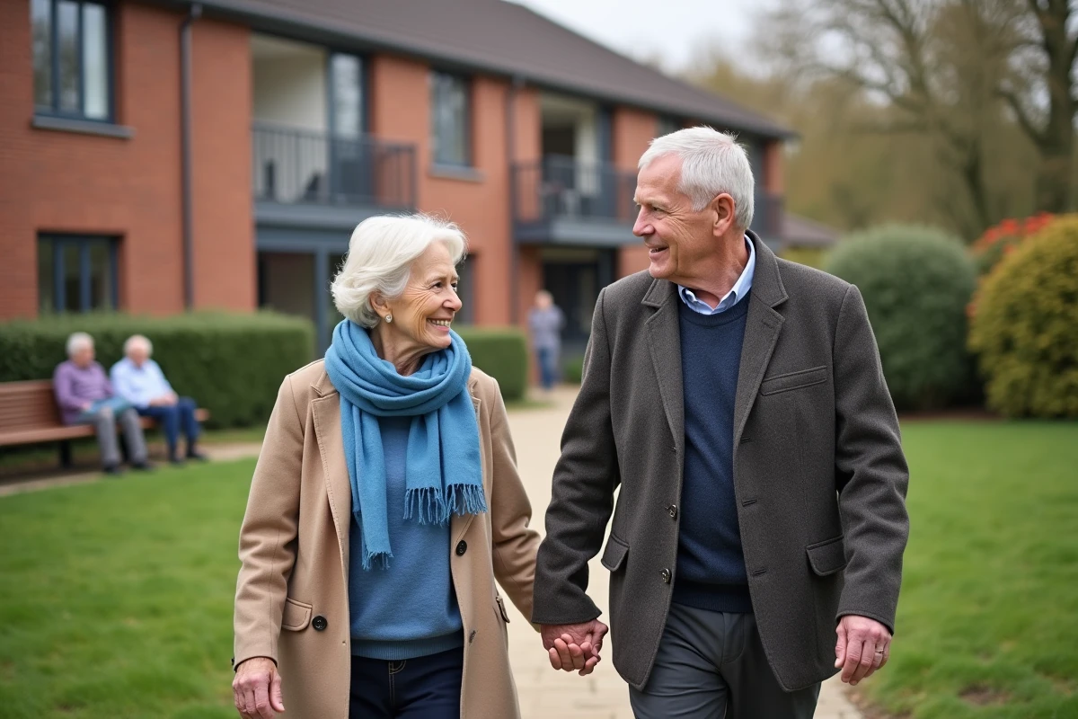 Couple de seniors se promenant dans le jardin d