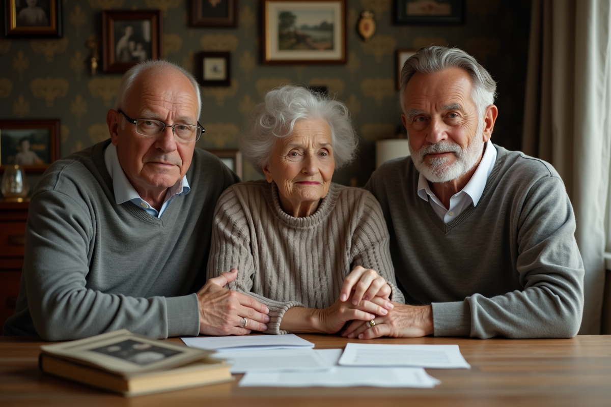 Famille âgée et enfants autour de documents légaux