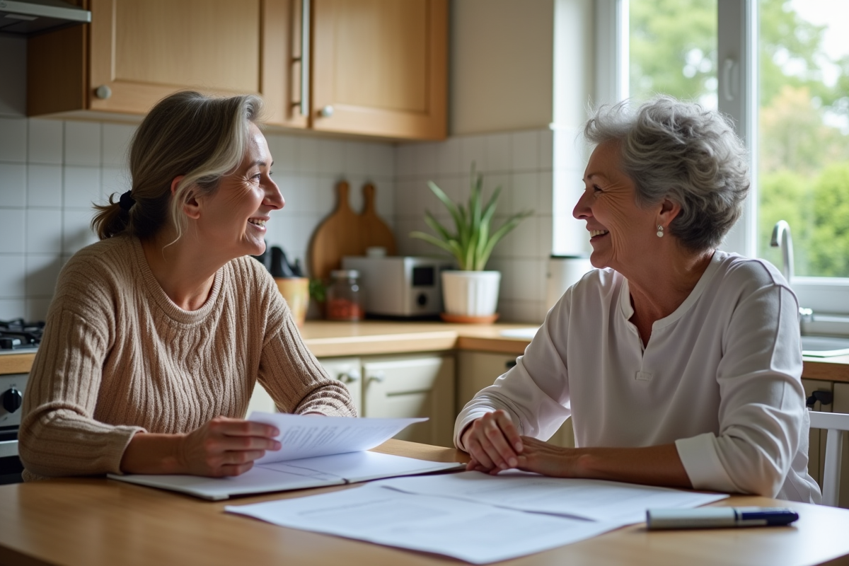 Femme parlant avec une assistante sociale à la cuisine