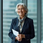 Femme senior confiante en costume dans un bureau moderne