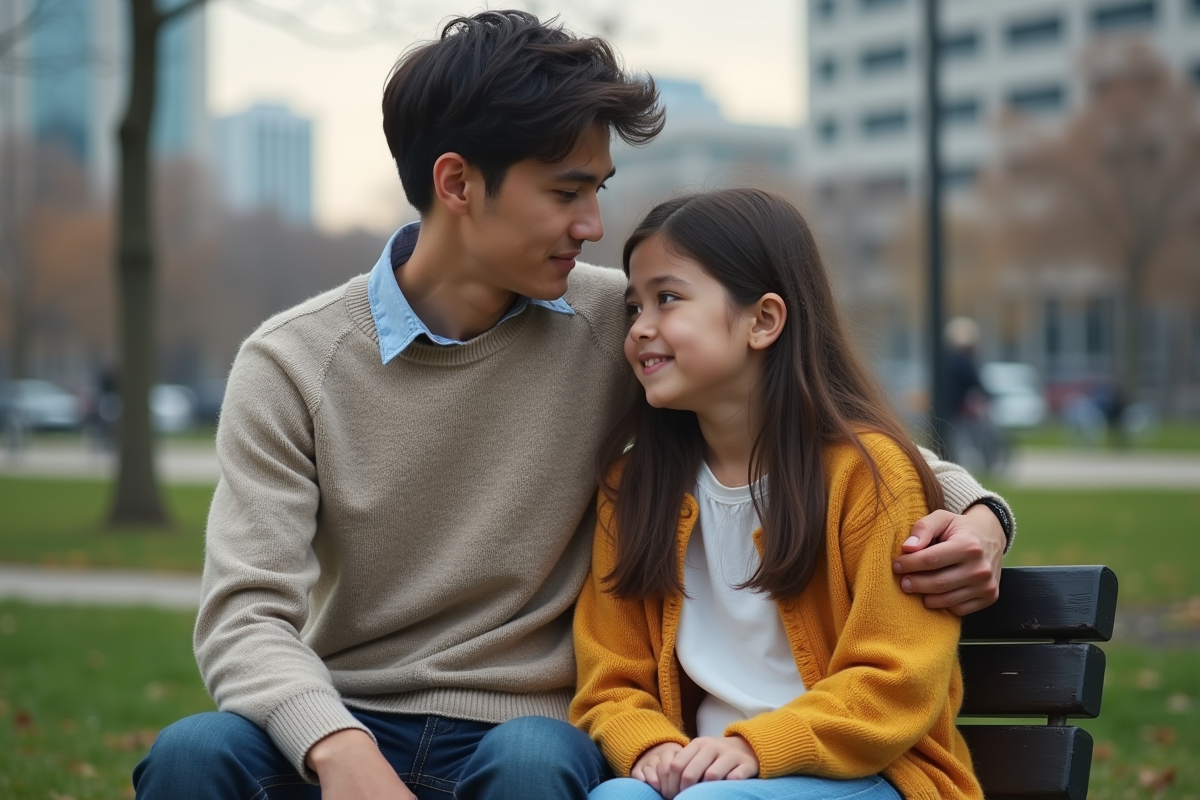 Jeune homme réconfortant sa sœur dans un parc urbain