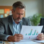 Homme d'affaires analysant un graphique coloré au bureau