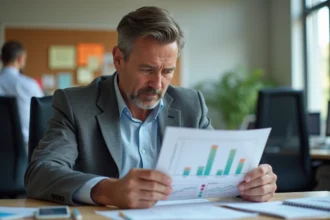 Homme d'affaires analysant un graphique coloré au bureau