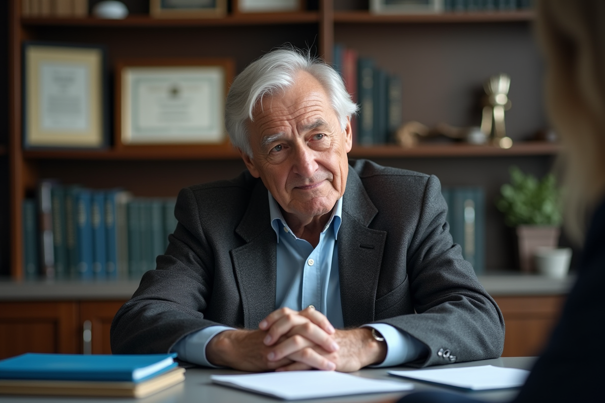 Homme âgé avec conseiller dans un bureau organisé