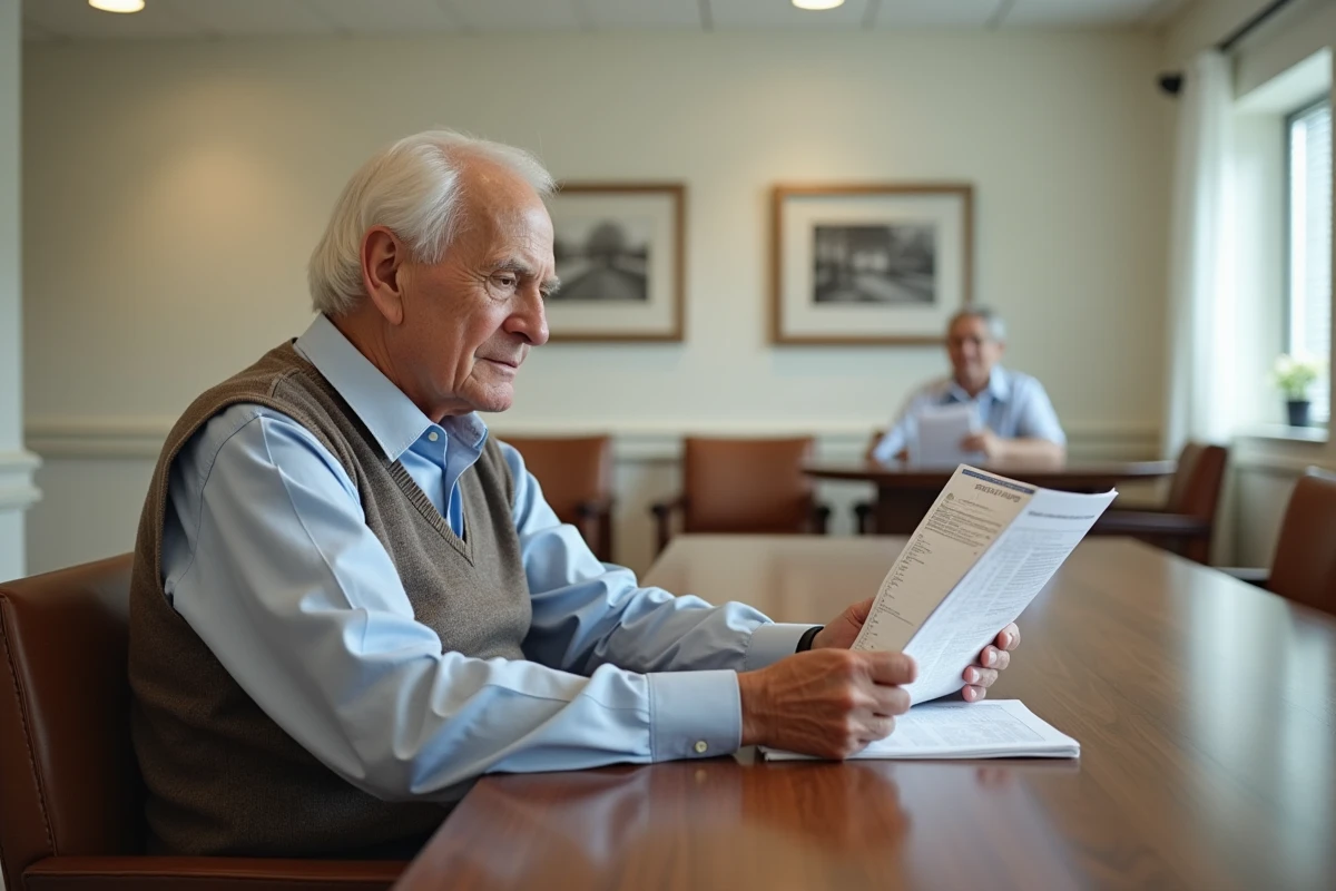 Homme âgé lisant un graphique dans un centre moderne