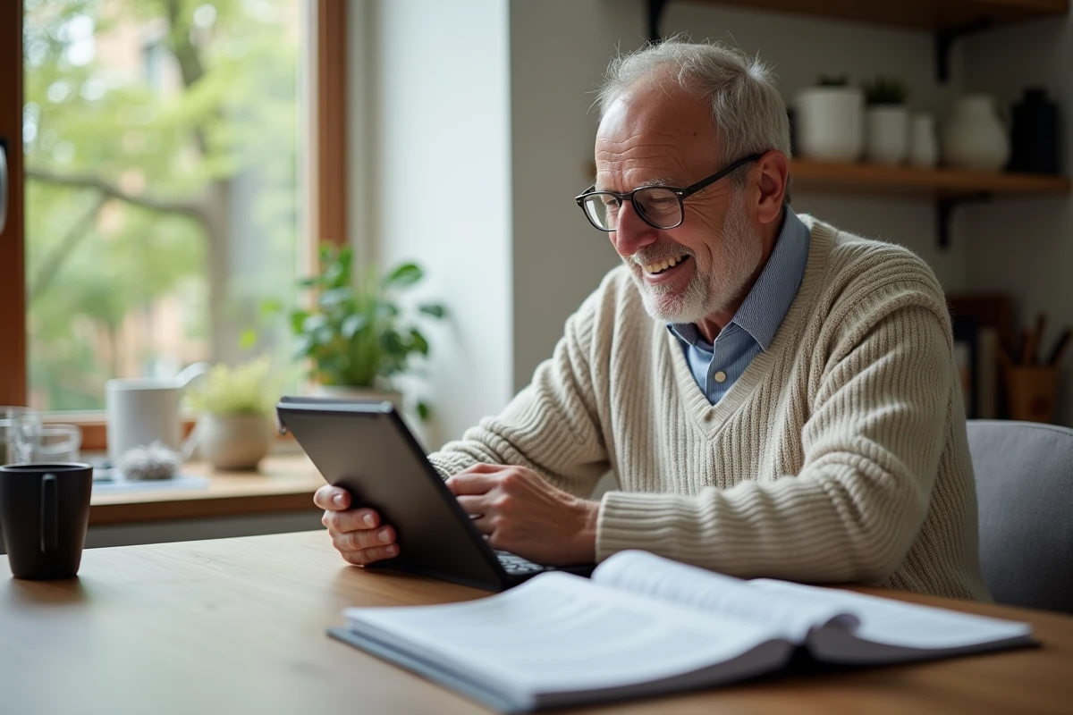Homme senior utilisant une tablette pour gérer ses finances personnelles