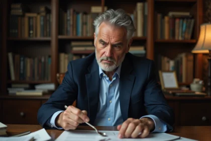 Homme d'âge moyen examinant une petite cuillère en argent