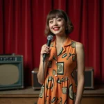 Jeune chanteuse yéyé dans une scène vintage musicale
