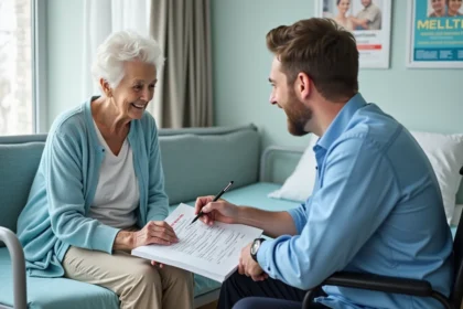 Femme agee en reeducation avec therapie occupationnelle